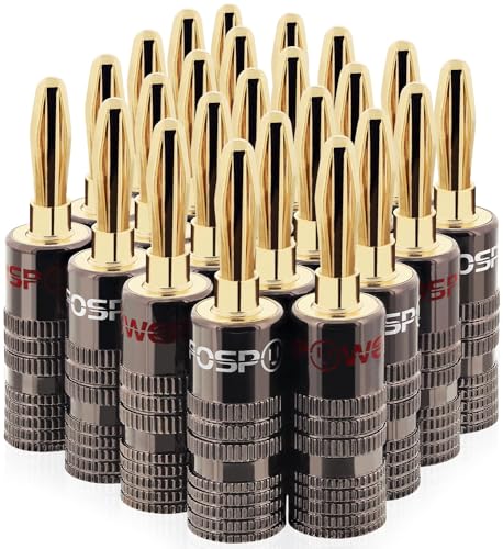 FosPower Banana Plugs 12 Pairs / 24 pcs, Closed Screw 24K Gold Plated Speaker Plug Connectors for Speaker Wire, Wall Plate, Home Theater, Audio/Video Receiver, Amplifiers and Sound Systems