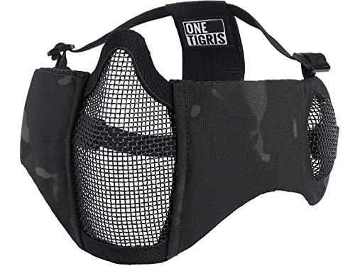 OneTigris 6" Foldable Half Face Mesh Mask with Ear Protection, Tactical Lower Face Protective Mask (Camo Black)