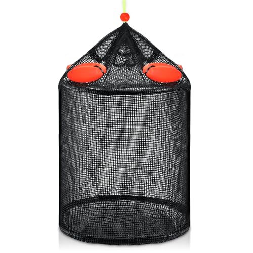 Large Foldable Floating Fish Basket for Live Caught Fish, Collapsible Mesh Bait Pen, Portable Kayak Fishing Live Well, Heavy Duty Coated Fishing Holder, Mesh Net Bag