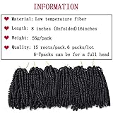 Spring Twist Hair - 8 Inch 6 Packs Spring Twists Crochet Hair for Women Black Synthetic Braiding Hair Low Temperature Fluffy Bomb Twist Hair Extensions, 1B