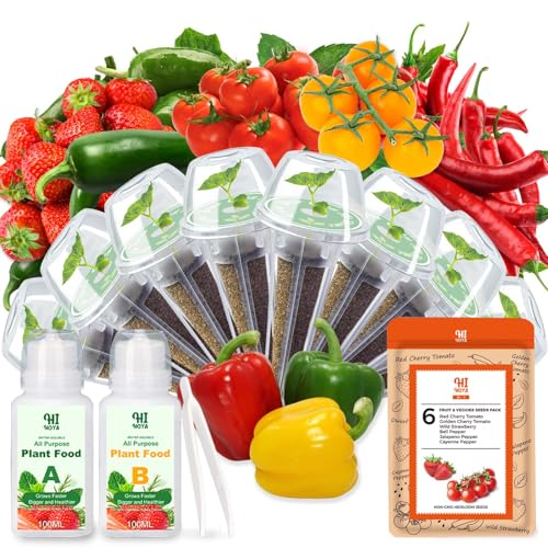 Strawberry Seed Pods for All Hydroponics Growing System, 8 Pods with 600+ Seeds of Cherry Tomato, Jalapeno Pepper, Cayenne Pepper, Strawberry and Bell Pepper