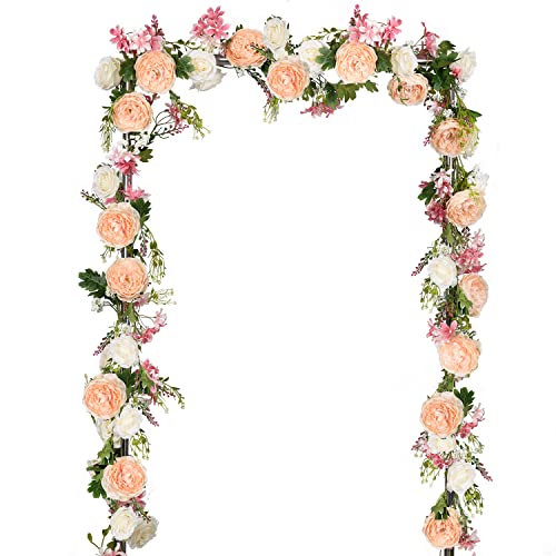 DearHouse 2Pack Artificial Peony Flower Garland - Silk Peony Garland with Pink and White Flowers for Wedding Party Table Decoration,6ft/Strand