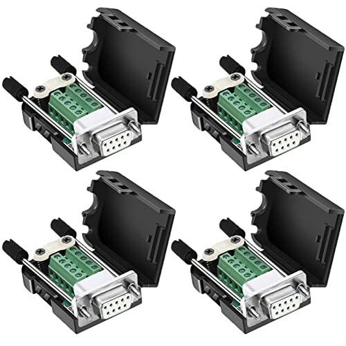 DaFuRui DB9 Female Connector，4Pack DB9 Breakout Connector Solderless RS232 D-SUB DB 9 Female Screw Terminal Block with Case Long Bolts Tail Pipe