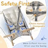 Baby Swing Indoor and Outdoor, Canvas Hammock Swing for Baby to Toddler with a Comfortable Seat, Macaroon Wooden Toy, Adjustable 5-Point Harness,3 Modes,Gift for Baby Boys Girls, Grey&White