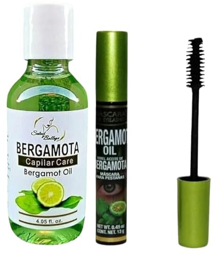 BERGAMOTA Oil Hair Care Bergamot oil ideal for hair, beard and mustache, 4.05oz + BERGAMOT OIL BLACK Waterproof Mascara, Strengthening 13g (4% silicon 1% pantenol) Mascara For eyelashes PESTANAS