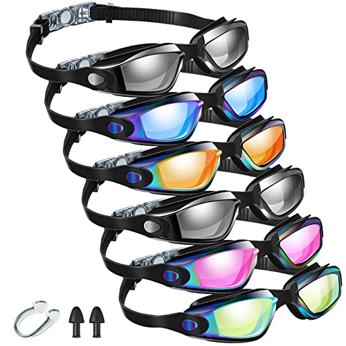 6 Pack Swim Goggles Antifog Swimming Equipment with Protection Polarized Women Men Swimming Goggles No Leaking Full Protection Sport Swimming Goggles with Wide View for Adult Youth (Vivid Color)