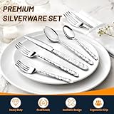 60 Piece Silverware Set for 12, Food-Grade Stainless Steel Utensils Set Includes Spoons Forks Knives, Sturdy Home Kitchen Eating Tableware Set,Wave Style Design & Mirror Polished - Dishwasher Safe