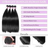 Beautymoon Sew In Long Straight 4 Bundles Human Hair 22 24 26 28 Inch 100% Unprocessed Brazilian Virgin Human Hair Bundles Straight Remy Hair Bundles Natural Black