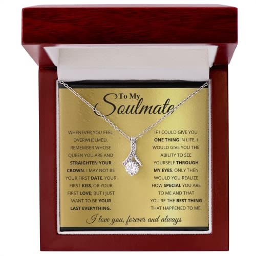 Birthday Gifts for Wife from Husband | Soulmate Necklace with Heartfelt Message Card & Gift Box | Anniversary, Birthday, Christmas or Valentine’s Day Gift for Girlfriend, Fiancée, or Future Wife