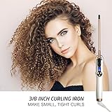 9mm Curling Iron Professional, 3/8 Inch Ceramic Tourmaline Curl Wand Barrel, Hair Curler Iron for Long & Short Hair,Glove Include, Gold