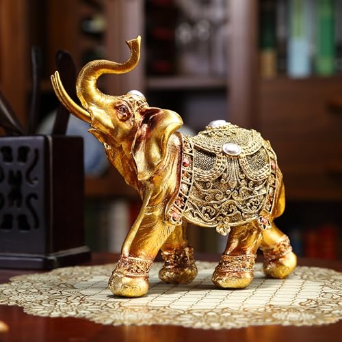 AWENDIETOU Lucky Elephant Statue,7" Elephant Decor,Elephants Figurine for Home Decor Unique and Ornament for Living Room,Table Centerpiece Shelf and Office Adds