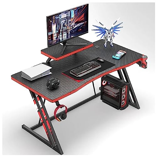 Escritorio para Juegos, Escritorio de Oficina en Casa, Mesa de Computadora para PC, Patas en Forma de Z con Soporte para Monitor, Portavasos y Gancho para Auriculares (29.13" H x 48" W x 23.62" D)