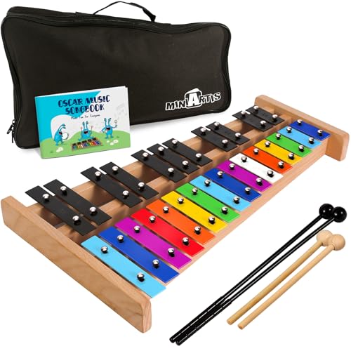 MINIARTIS Glockenspiel Xylophone | Full Size Glockenspiel Xylophone 27 Note Colorful Metal Keys for Adults & Kids | Percussion Musical Instrument Includes 2 Wooden Beaters, Songbook and Carry Case