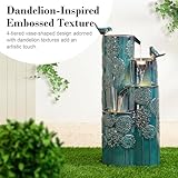 Glitzhome 31.75" H Outdoor Water Fountain with LED Lights and Pump, 4 Tier Dandelion Texture Vase Shaped Ceramic Floor Standing Fountain with Birds for Porch Deck Garden Patio Backyard, Turquoise