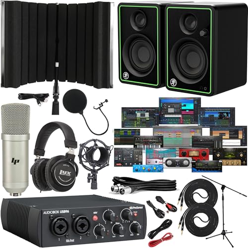 PreSonus AudioBox USB 96 Recording Bundle with Studio Monitors, Condenser Mic, Isolation Shield & Software – Complete Home Studio Kit for Music Production & Podcasting
