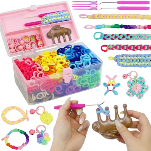 STAOVA Kids Rubber Band Weaving Kit, Kit with Rabbit Weaving Comb, 1200+ Colorful Hair Ties, DIY, Organizer Case, Rubber Band Bracelet Gift for 6-16 Years Girls Boys