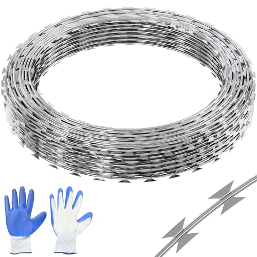 Vevor Razor Wires, 246ft Razor Barbed Wire 5 Coils Per Roll, Razor Wire Fencing Razor Fence, Razor Ribbon Barbed Wire Galvanized Steel Razor Wire Fence, Rolls Razor Useful Protection for Garden