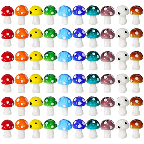 jiebor 100Pcs Mushroom Glass Beads Charms Lampwork Beads Cute Beads for Jewelry Craft Necklace Bracelet Earring Making 12x16mm