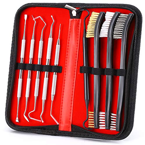 Accmor Gun Cleaning Brush & Pick Kit, Gun Cleaner Tool Set Including 3 Pcs Double-Ended Brass Steel Nylon Bristle Brushes, 5 Pcs Stainless Steel Pick & 1 Pcs Plastic Picks