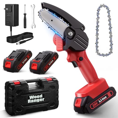 Wood Ranger Mini Chainsaw, Electric 4 inch MINI Chainsaw, Cordless Portable Electric Chain Saw for Yard, Home and Garden, Wood Cutting, Tree Trimming (2Battery&2Chain)