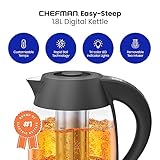 Chefman Digital Electric Kettle with Rapid 3 Minute Boil Technology, Custom Steep Timer and Temperature Presets, Bonus Tea Infuser, Rust and Discoloration Proof, 1.8 Liter, Matte Black, 1500W