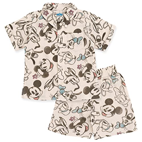 Disney Mickey Goofy Donald Duck Infant Baby Boys Cotton Gauze Button Down Dress Shirt and Shorts Outfit Set 12 Months