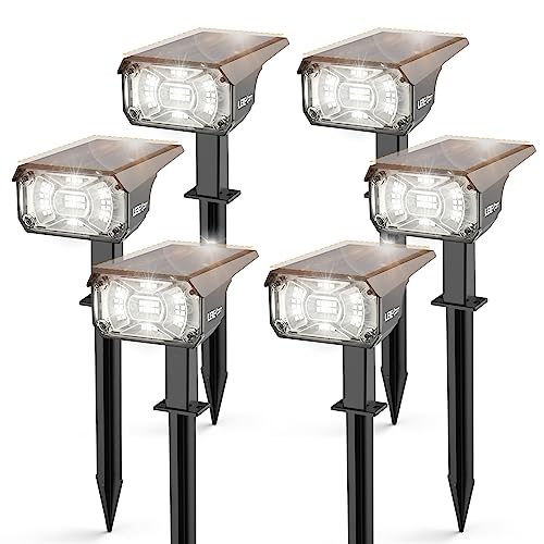 LEREKAM Solar Lights Outdoor Waterproof Landscape Lights, 40 LEDs Solar Spot Light Outdoor Spotlights with 3 Light Modes, USB & Solar Powered Garden Yard Wall Lights Auto On/Off for Patio 6 Pack