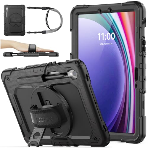 SEYMAC stock Case for Samsung Galaxy Tab S9/ S9 FE 5G Tablet Case with Screen Protector Pencil Holder [360 Rotating Hand Strap] &Stand, Drop-Proof Case for Galaxy Tab S9 FE 10.9''/ S9 11'', Black1