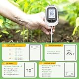 4-in-1 Soil Moisture Meter Digital Plant Temperature/Soil Moisture/PH Meter/Sunlight Intensity Backlight LCD Display Soil Test Meter for Gardening, Farming and Outdoor Plants