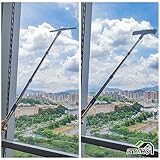 ITTAHO Squeegee for Window Cleaning,12" Squeegee and 11" Microfiber Scrubber Combi with Stainless Steel Pole,Extendable Window Cleaner for Car,Sliding Door,Shower Glass Door-Swivel Style-2 Pads