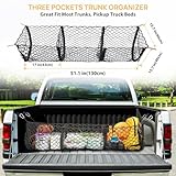 Kakaswise Cargo Net Trunk Bed Organizer,Mesh Storage Net with 4 Metal Hooks,51.1×15.7 Inch Heavy Duty Cargo Net for Trunks,F-150,Dodge RAM Pickup Truck Bed,Truck Accessories Grocery Holder