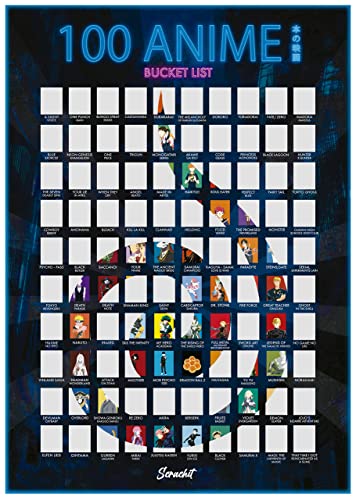 Scratchit Top 100 Anime Scratch Off Poster - 23x17 - Challenge Bucket List Anime Gift
