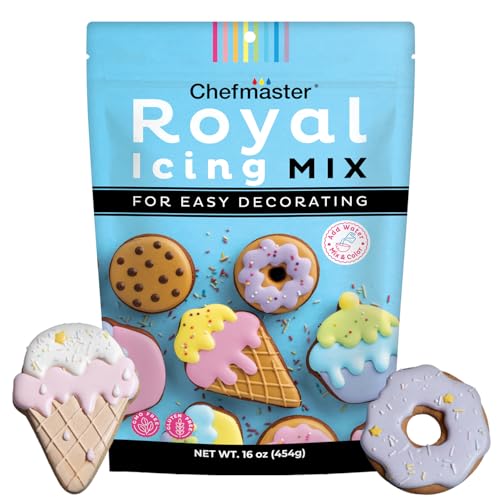 Chefmaster White Royal Icing Mix, Decorating Cookies, Making Cake Decorations, Extra Smooth & Versatile, Just Add Water, Non-GMO, Made in USA, 16 oz