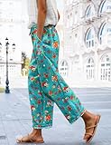 YESNO Casual Pants for Women Summer Floral Boho Lightweight Drawstring Elastic High Waist Pants with Pockets M PHT CR014