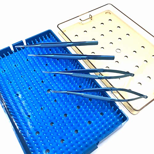 kit of 4 pcs 14cm Long Titanium Instruments Set Ophthalmic Instrument with 22.5cm Tray