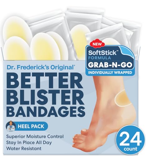 Dr. Frederick's Original SoftStick Better Blister Bandages - 24 ct - Extra Soft, Extra Stick - Grab-N-Go - Water Resistant Hydrocolloid Bandages for Blister Prevention - Heel Pack