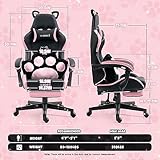 Vigosit Cute Gaming Chair with Cat Paw Lumbar Cushion and Cat Ears, Ergonomic Computer Chair with Footrest, Reclining PC Game Chair for Girl, Teen, Black Pink