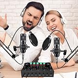 Podcast Equipment Bundle for 2, V8s DJ Mixer Voice Changer with BM-800 Podcast Microphone Bundle - Studio Condenser Microphone Perfect for Podcasting, Recording, Singing, Streaming and Gaming