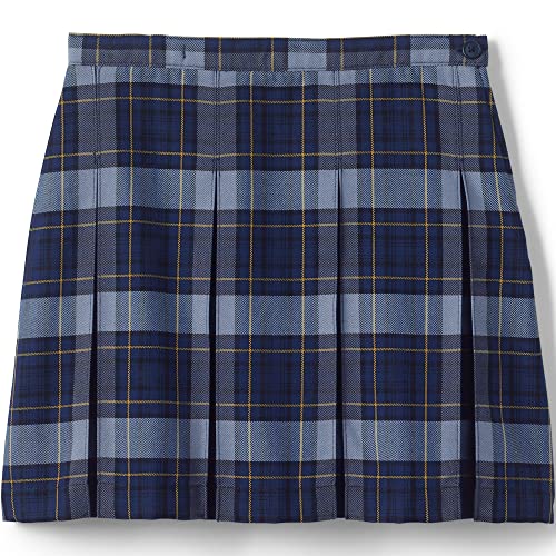 Lands' End Uniform Plaid Box Pleat Skirt Top of The Knee Classic Navy Plaid Kids 12