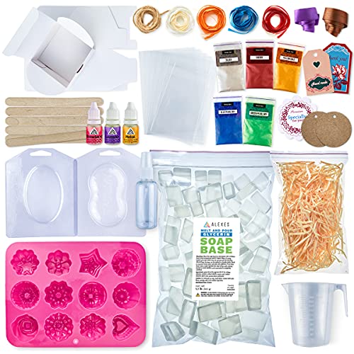 ALEXES Soap Making Kit - Make Your Own Handmade Soap - DIY Soap Making Supplies Kit for Adults - 1.1 lb Glycerin Soap Base - for Beginners