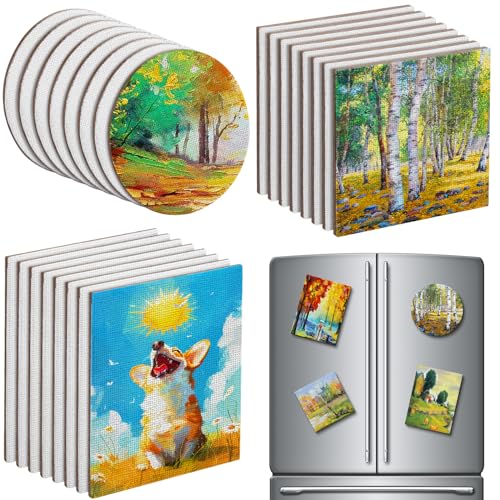 Saysurey 24 Pack Mini Magnetic Canvas Panel Canvas Boards for Painting Magnetic Boards for Fridge Multi Shape Round Square Rectangle for Fridge Locker Art Paints Crafts DIY