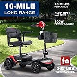 Metro Mobility Scooters for Adults, 4 Wheel Powered Mobility Scooters Electric Scooter for Seniors 265 lbs Capacity Folding Mobility Scooter Lightweight 10 Miles Long Travel Range Red