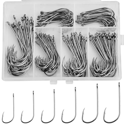 120pcs Baitholder Fishing Hooks Kit Barbed Beak Bait Holder Hooks Black Carbon Steel Long Shank Offset Hook Jig Fishing Hooks Saltwater Freshwater