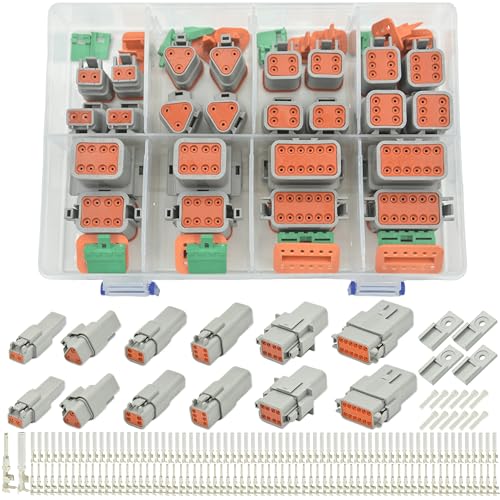 215 PCS Deutsch Connector Kit, DT 2 3 4 6 8 12 Pin Connectors, IP67 Waterproof Electrical Connectors Plug with 75 Pairs Size 16 Stamped Contacts for Car Truck Boat, 215PCS(Stamped Contacts)