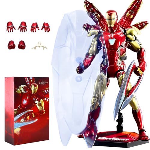 Toyvefwmy 7 Inch Iron-Mans MarK85 Collectible Action Figure with Light Up Eyes and Chest Exclusive Black Stand 22 Movable Joints Points of Articulation and Multiple Accessories.