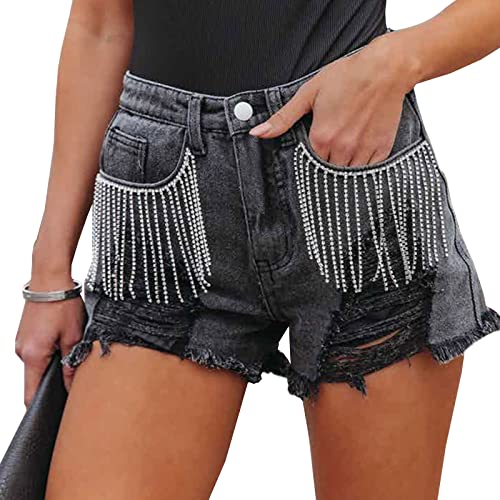 Women's Summer Casual Shorts High Waist Bling Denim Shorts with Pockets Large