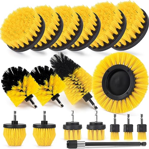 SHIELDPRO 18 Pack Drill Brush Attachment Set, Power Cleaning Scrub Brushes for Drill, Extend Long Attachment, All Purpose for Bathroom, Car Detailing, Carpet, Tile Grout, Sinks, Corners