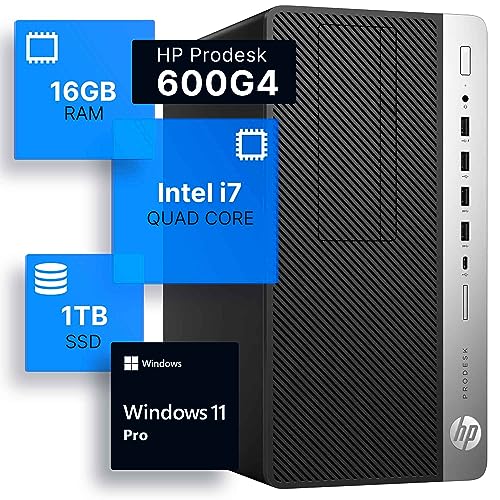 HP ProDesk 600G4 Tower Desktop Computer | Intel i7-8700 (3.4) | 16GB DDR4 RAM | 1TB SSD Solid State | Wi-Fi 5G + Bluetooth | Windows 11 Professional | Home or Office PC (Renewed)