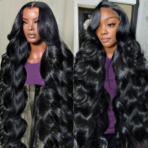 30 Inch 13x6 Lace Front Wigs Human Hair Pre Plucked 220% Density Body Wave HD Lace Front Wigs Human Hair with Baby Hair Natural Black Glueless Frontal Wig for Women 100% Brazilian Virgin Human Hair