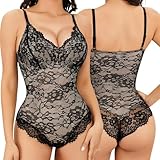 Vorcy Lace Bodysuit for Women Tummy Control Backless Top V-Neck Shapewear Bodysuit